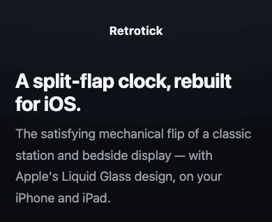 The Retrotick marketing site headline at phone width